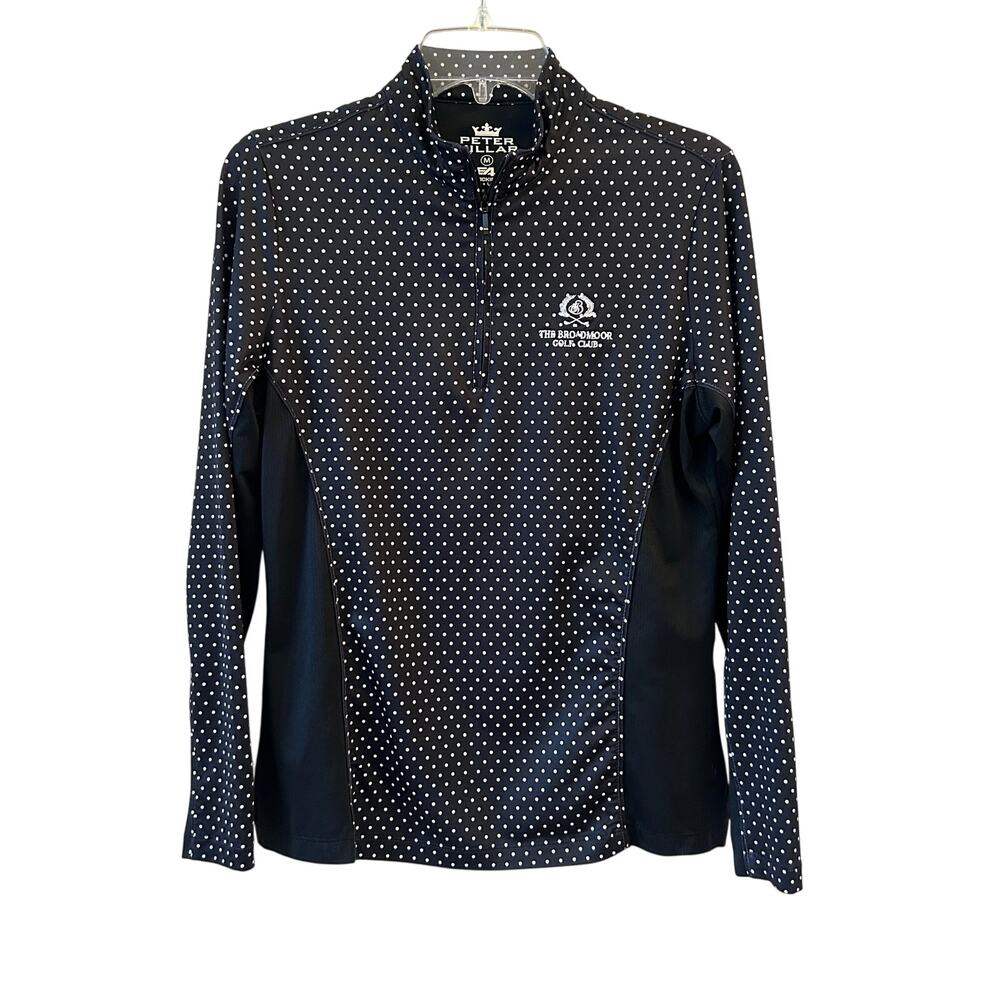 PETER MILLAR E4 Broadmoor Golf Club Black Polka Dot 1/4 Zip Pullover Size Medium
